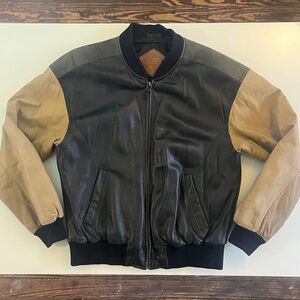 Vintage Color Block Weekends Leather Bomber Jacket